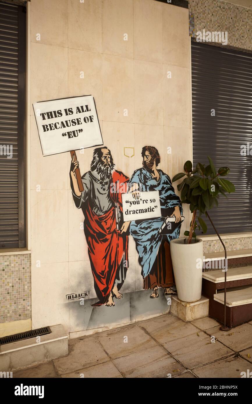 Socrates and Plato Graffiti at Athens Greece Stock Photo