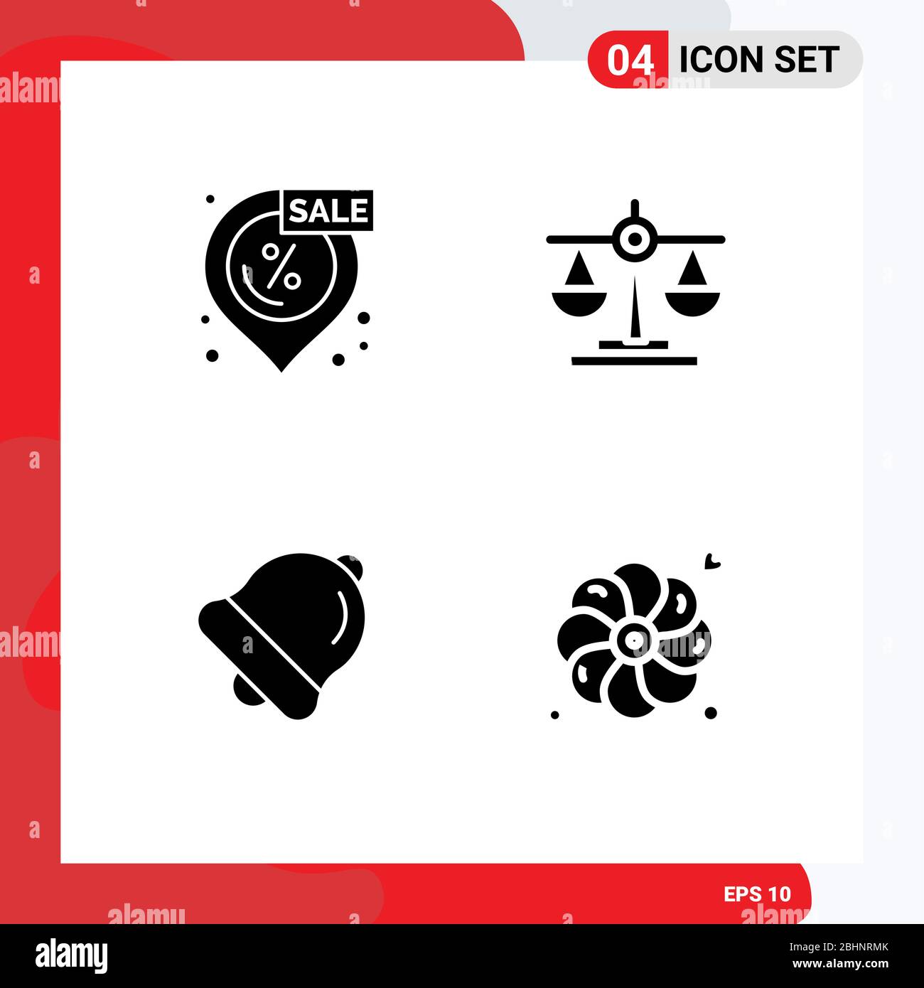 4 Creative Icons Modern Signs and Symbols of discount, bell, shopping, law, flower Editable Vector Design Elements Stock Vector