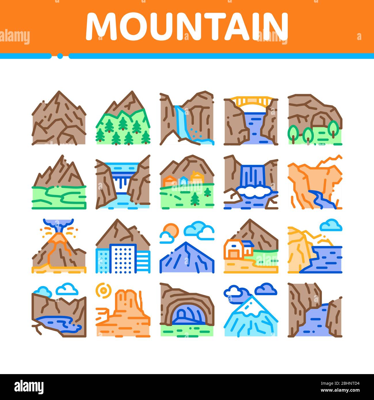 Mountain Landscape Collection Icons Set Vector Stock Vector Image & Art ...