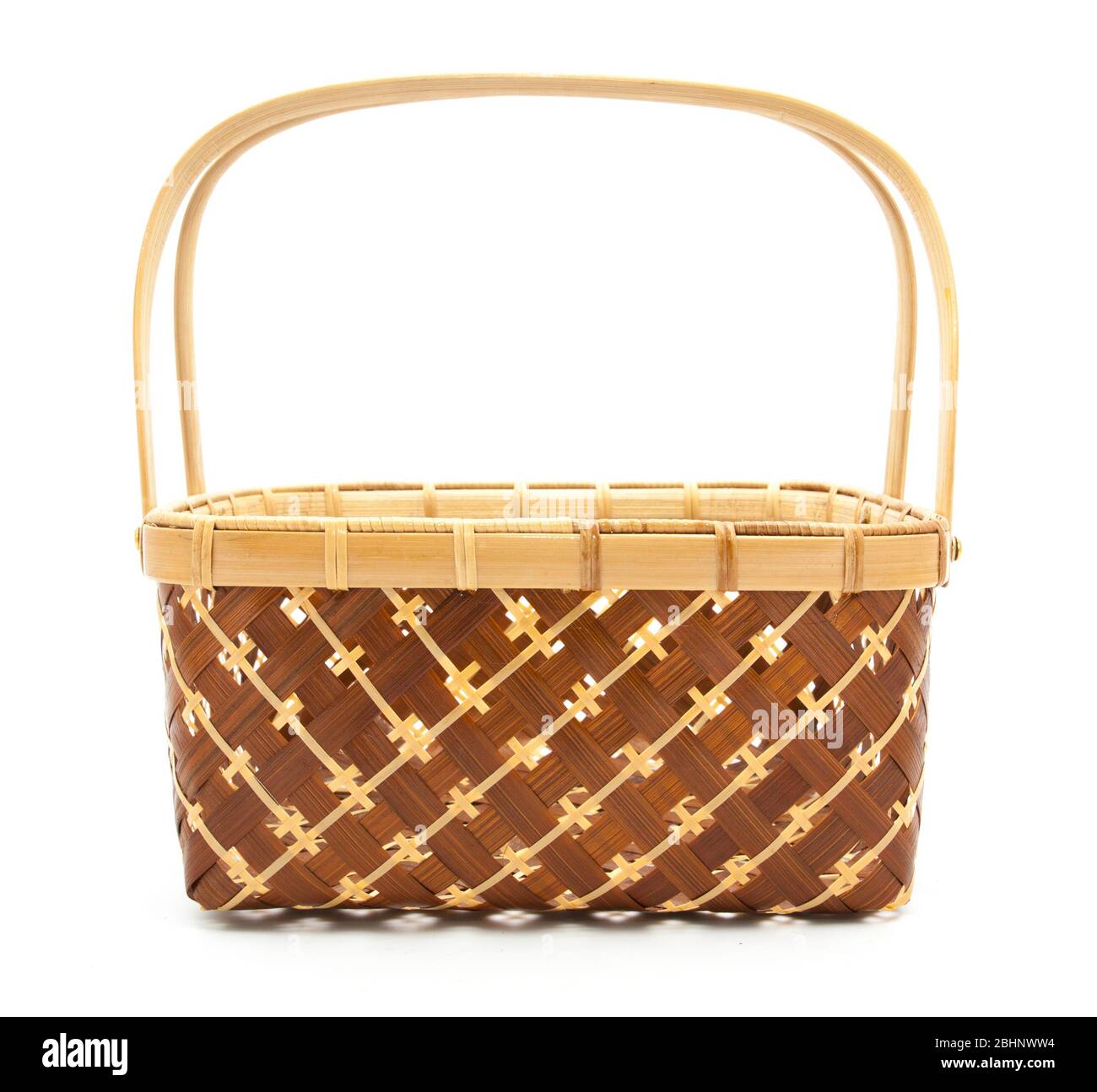 Empty wicker basket with handles isolated on white Stock Photo - Alamy