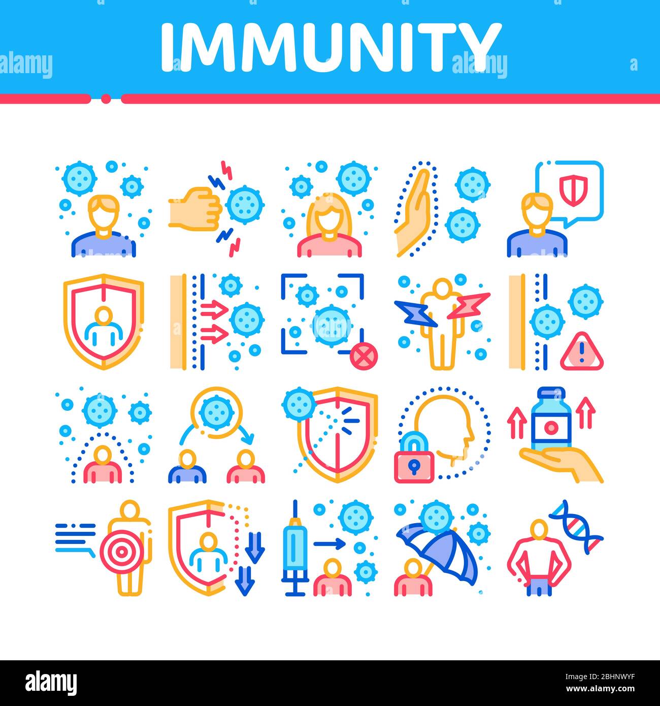 Immunity Human Biological Defense Icons Set Vector Stock Vector