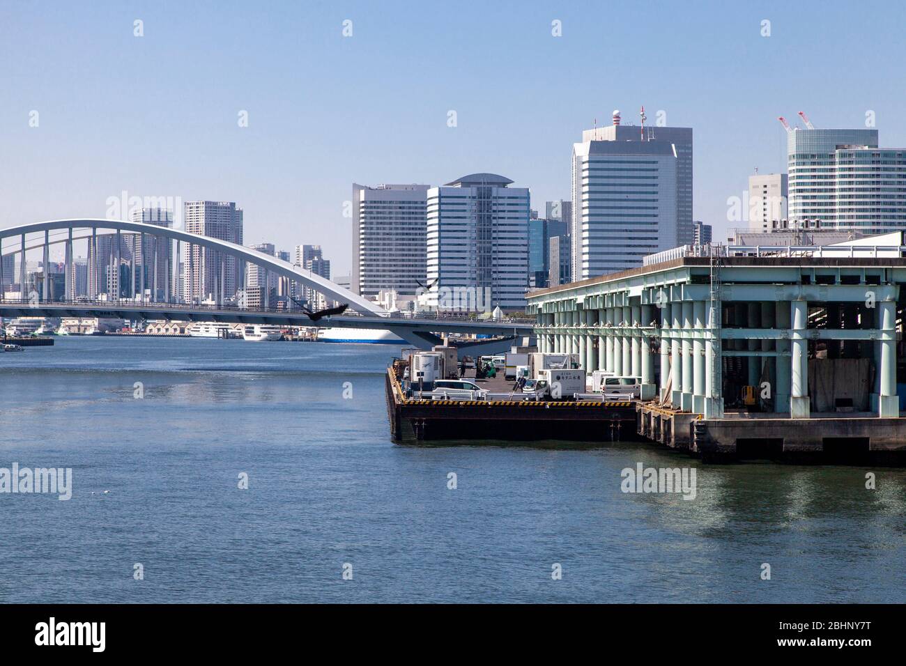 Tokyo, Japan: Tsukiji Bridge and the Tsukiji fish market (right) Stock Photo