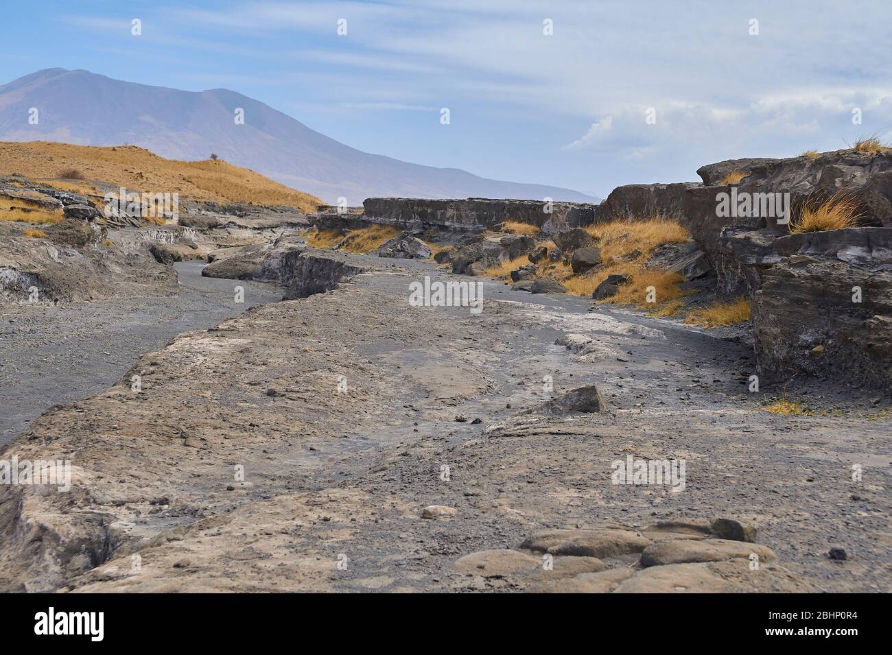 A river of ash coming down from the volcano Oldoinyo Lengai (Northern Tanzania) Stock Photo