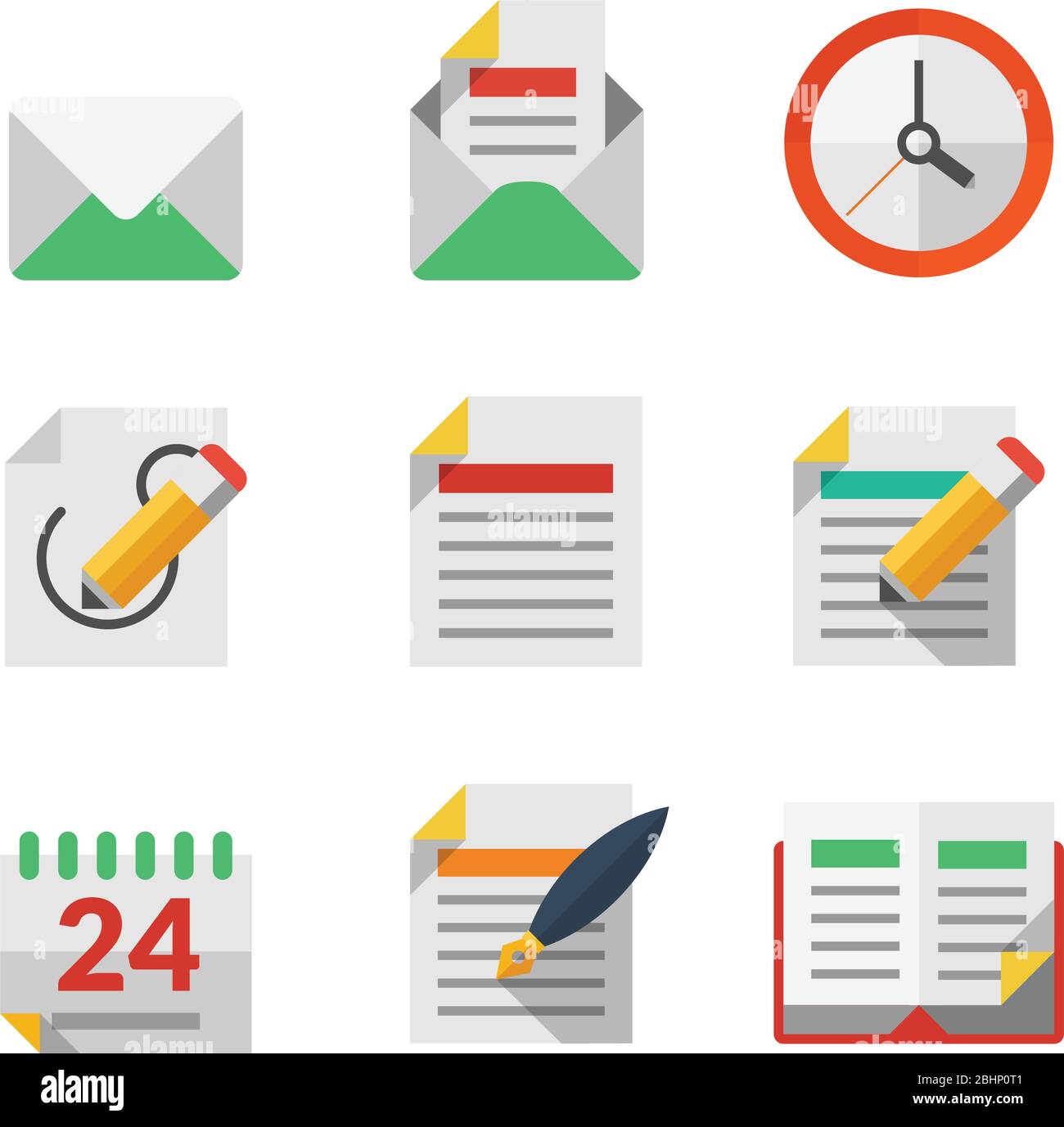 Vector flat business icons with time management and calendar Stock ...