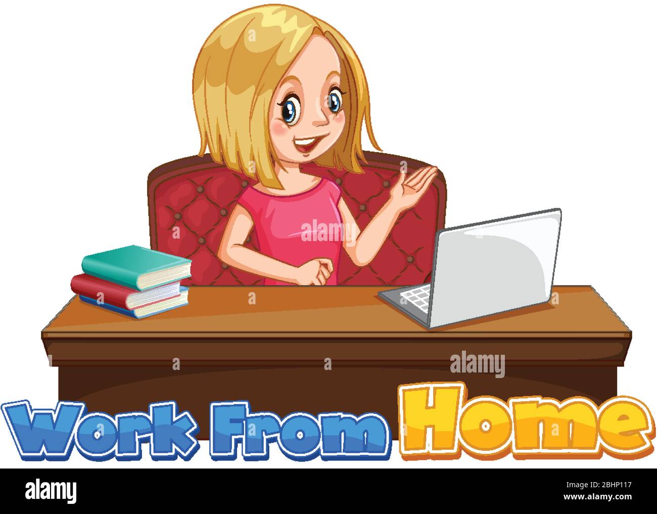 Font design for work from home with woman working on computer ...