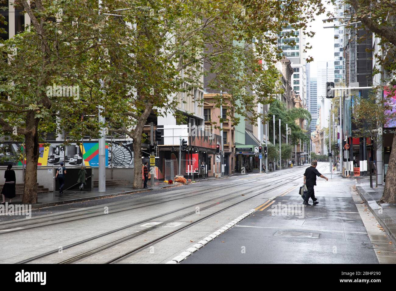 Sydney, Australia. Monday 27th  April 2020. With Australians required to work from home unless not possible to do so, Sydney's central business district remains largely deserted and devoid of office workers as residents follow the requirements to stay at home during the COVID-19 pandemic. Credit Martin Berry/Alamy Live News Stock Photo