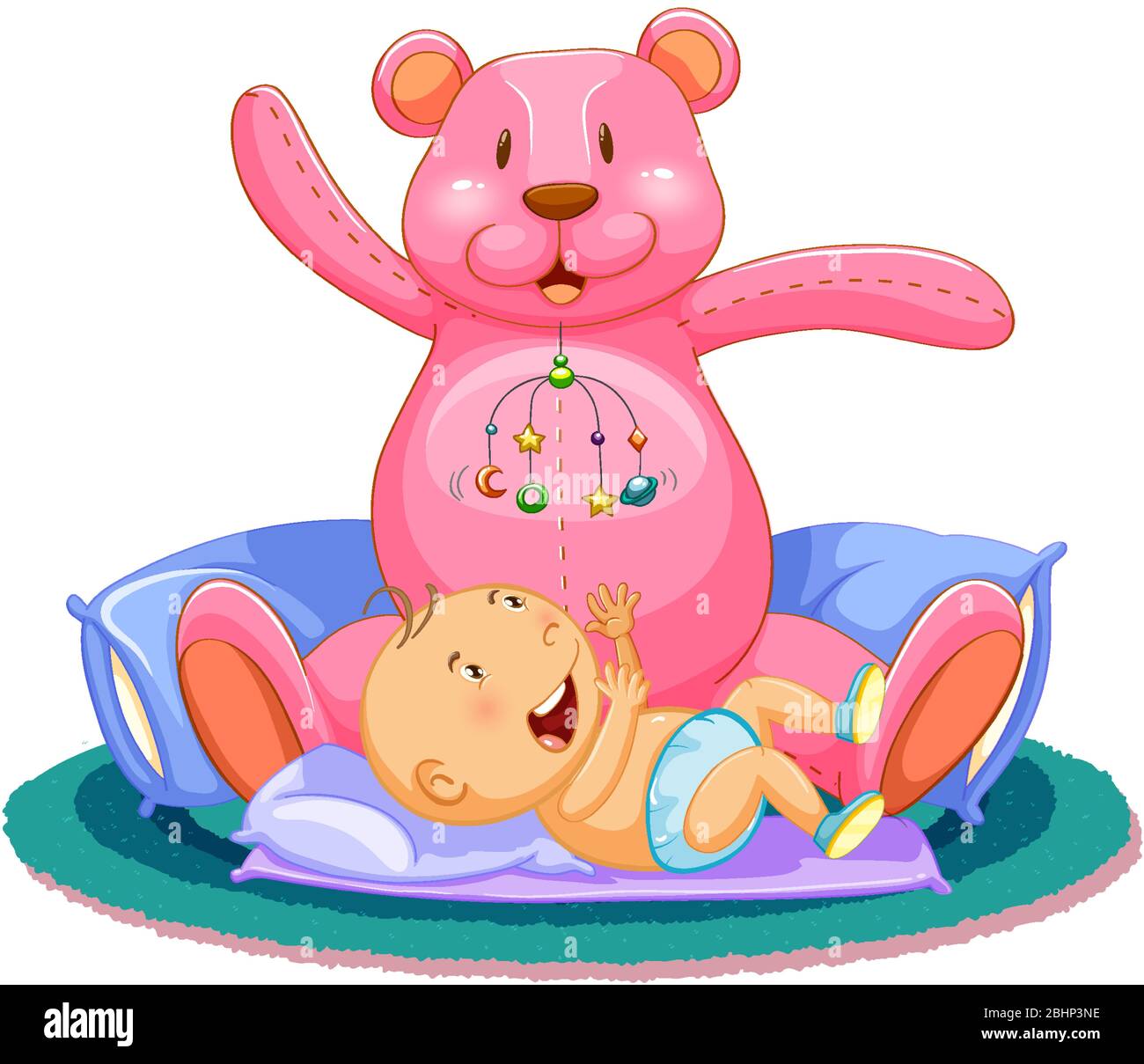 Scene with baby sleeping in bed with giant teddy bear illustration Stock Vector Image & Art Alamy