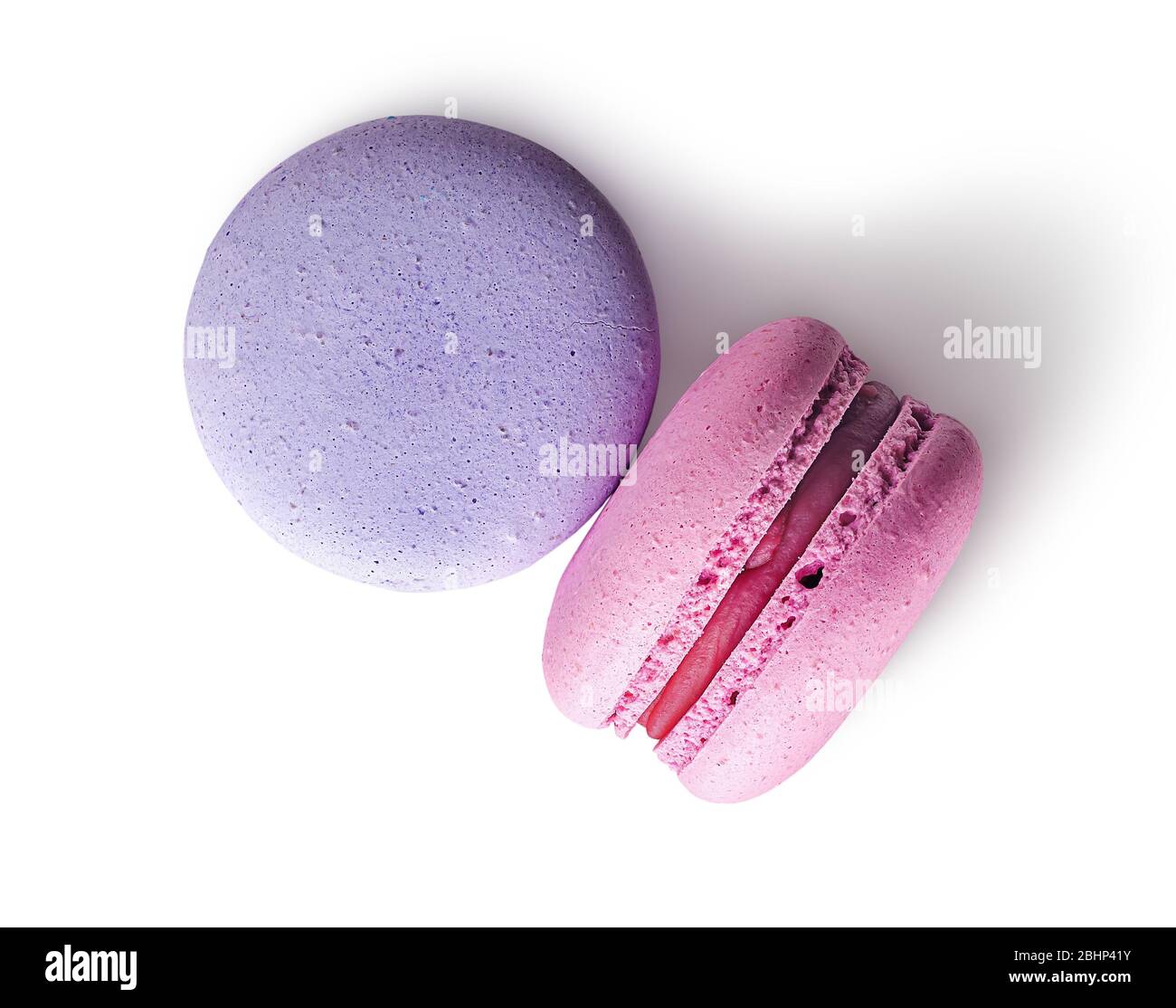 Two macaroon purple pink top view Stock Photo