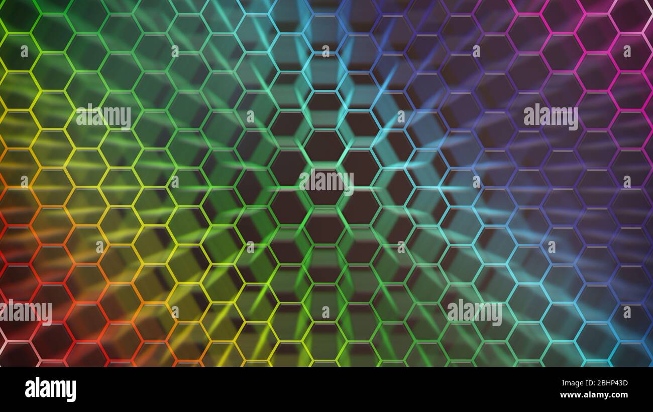 Spectrum colorfull hexagonal texture. Abstract background for design. Stock Photo