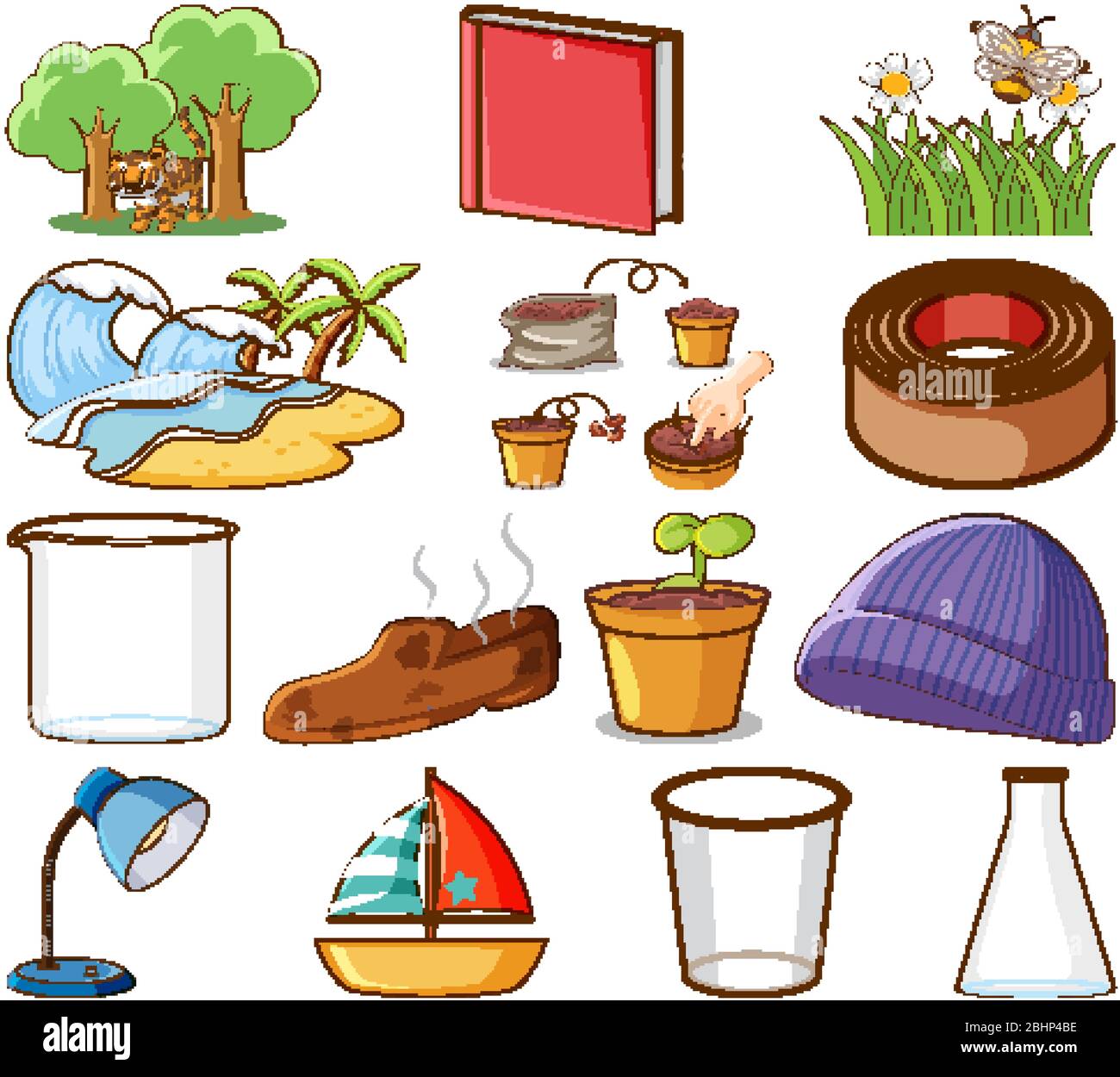 Large set of different items on white background illustration Stock Vector