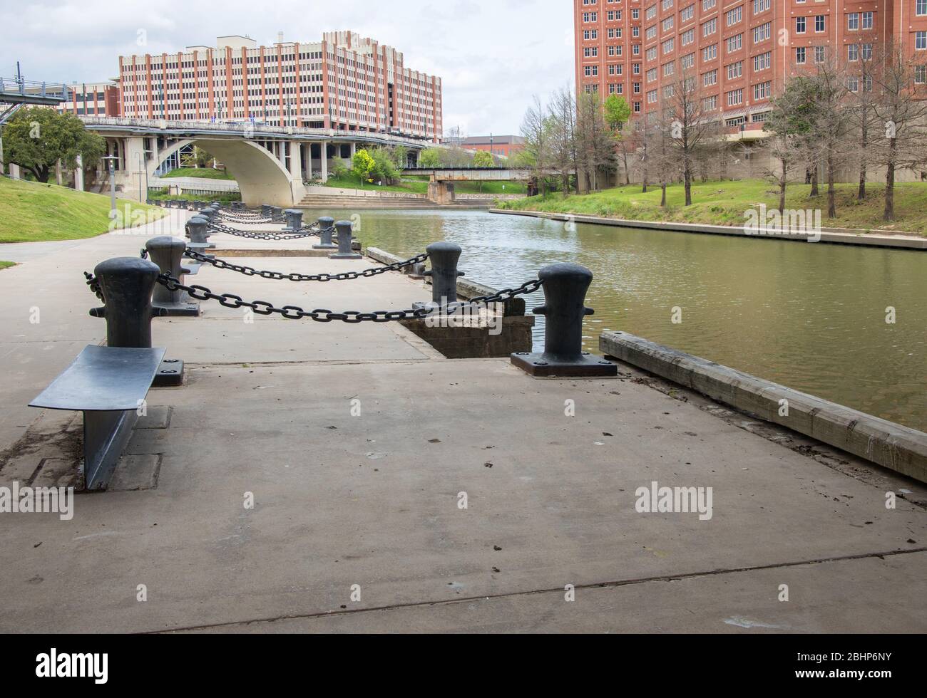allen's landing beside the buffalo bayou in houston texas Stock Photo