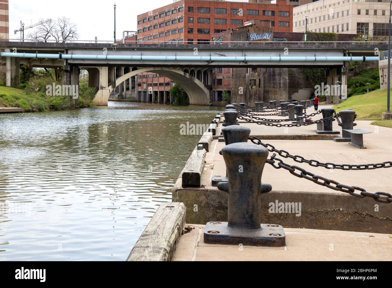 allen's landing beside the buffalo bayou in houston texas Stock Photo