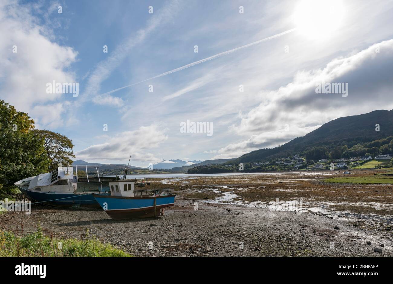 The Bay of Lovely Muck in the town of Portree on the Isle of Skye in Scotland Stock Photo