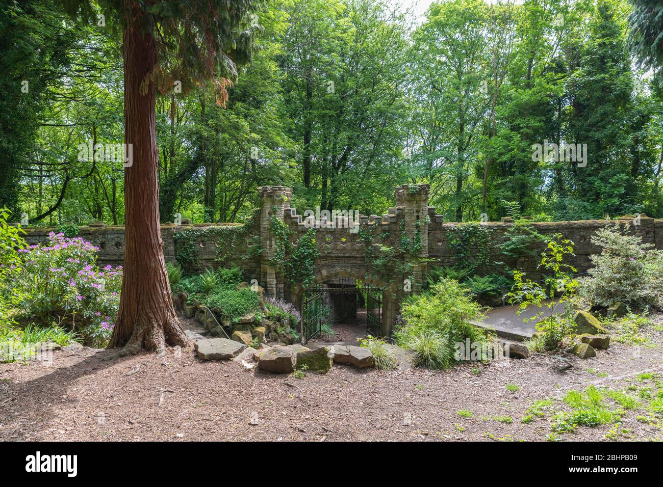 The remains of the The Lower Gate in Beaumont Park, Huddersfield, West Yorkshire Stock Photo