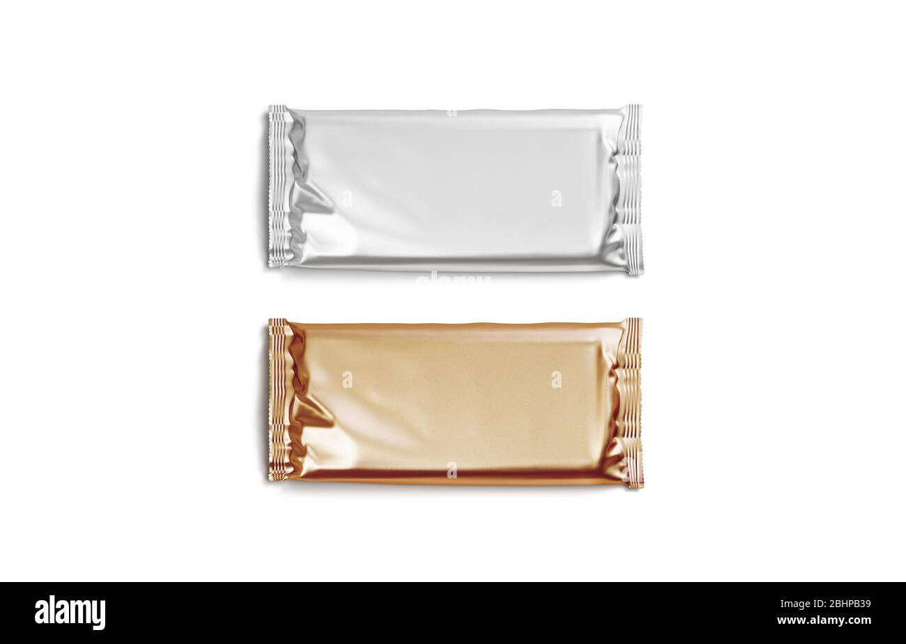 Blank silver and gold chocolate bar foil wrap mockup, isolated Stock