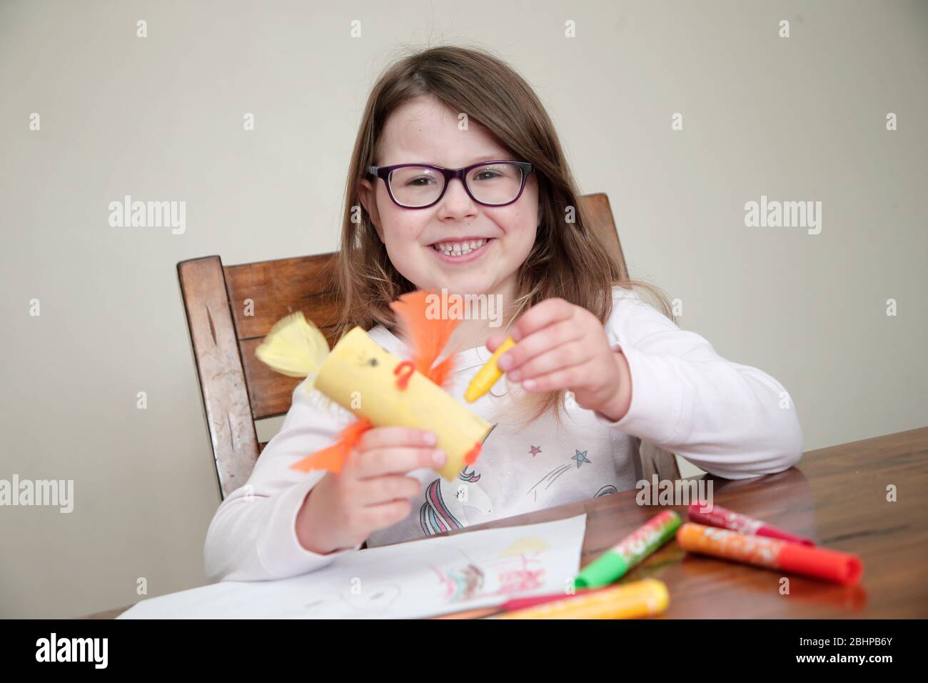Four year old girl being home schooled Stock Photo