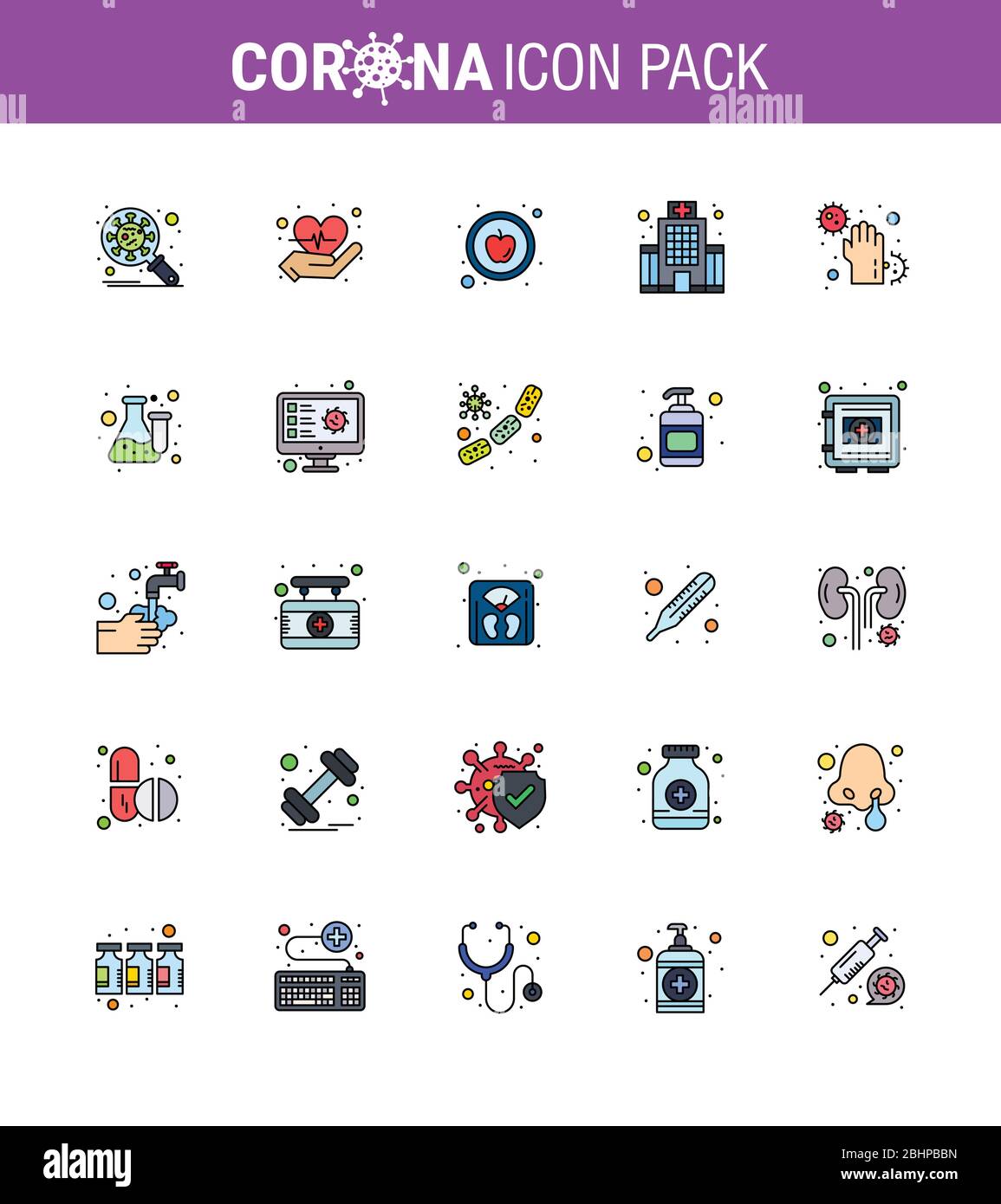 25 Flat Color Filled Line coronavirus epidemic icon pack suck as ...
