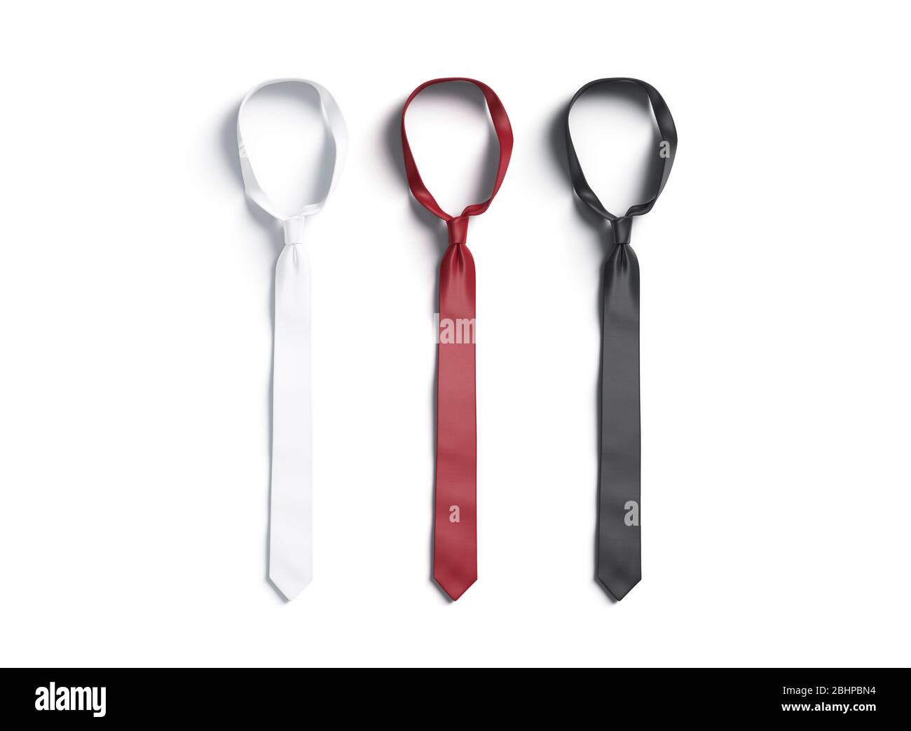 Blank black, white and red neck tie mockup, top view Stock Photo