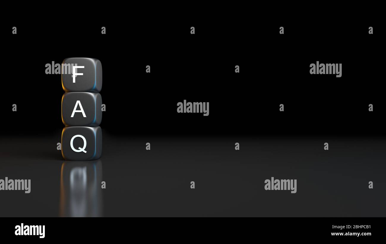FAQ on cubes concept with black background Stock Photo