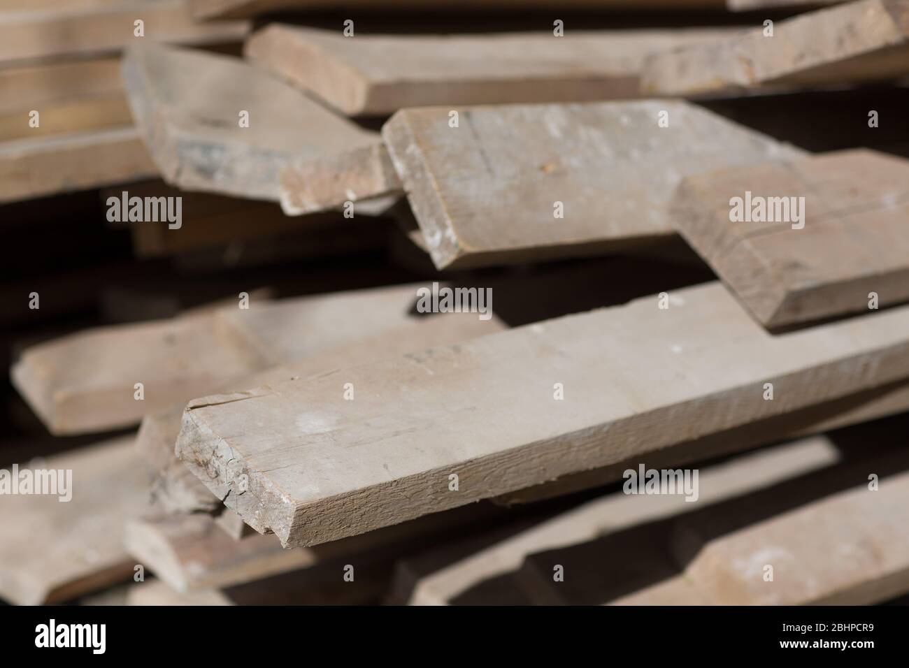 Wooden boards are stacked outdoor Stock Photo