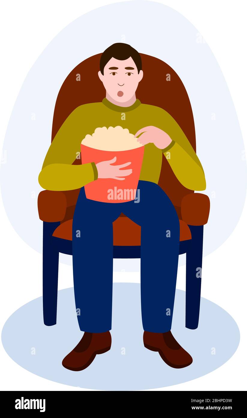a-man-in-a-chair-with-popcorn-watching-a-movie-vector-illustration-from