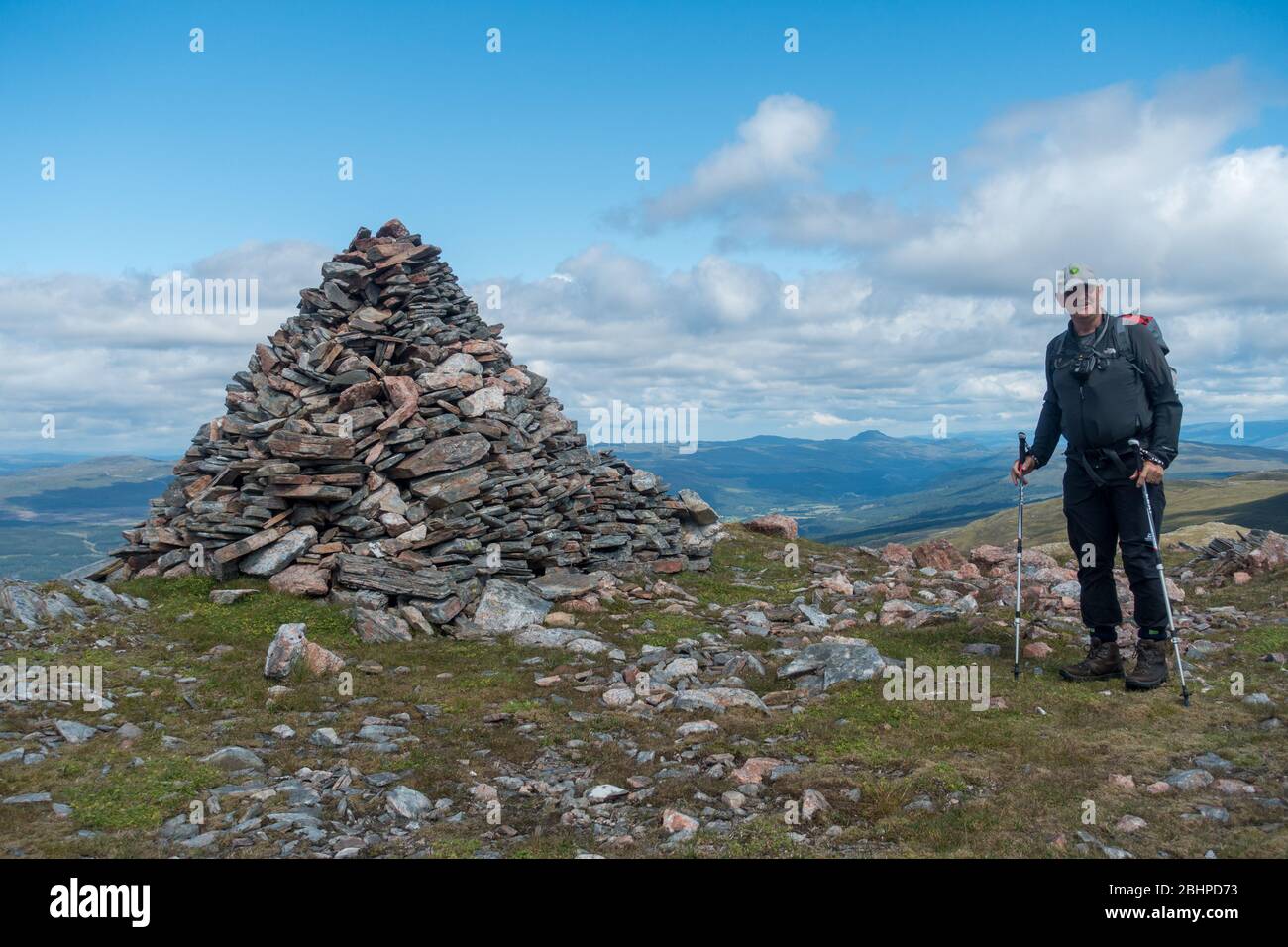 The summit cairn on Meall Dubh, a Corbett in  Glen Moriston, Scottish Highlands, Scotland, UK. Stock Photo