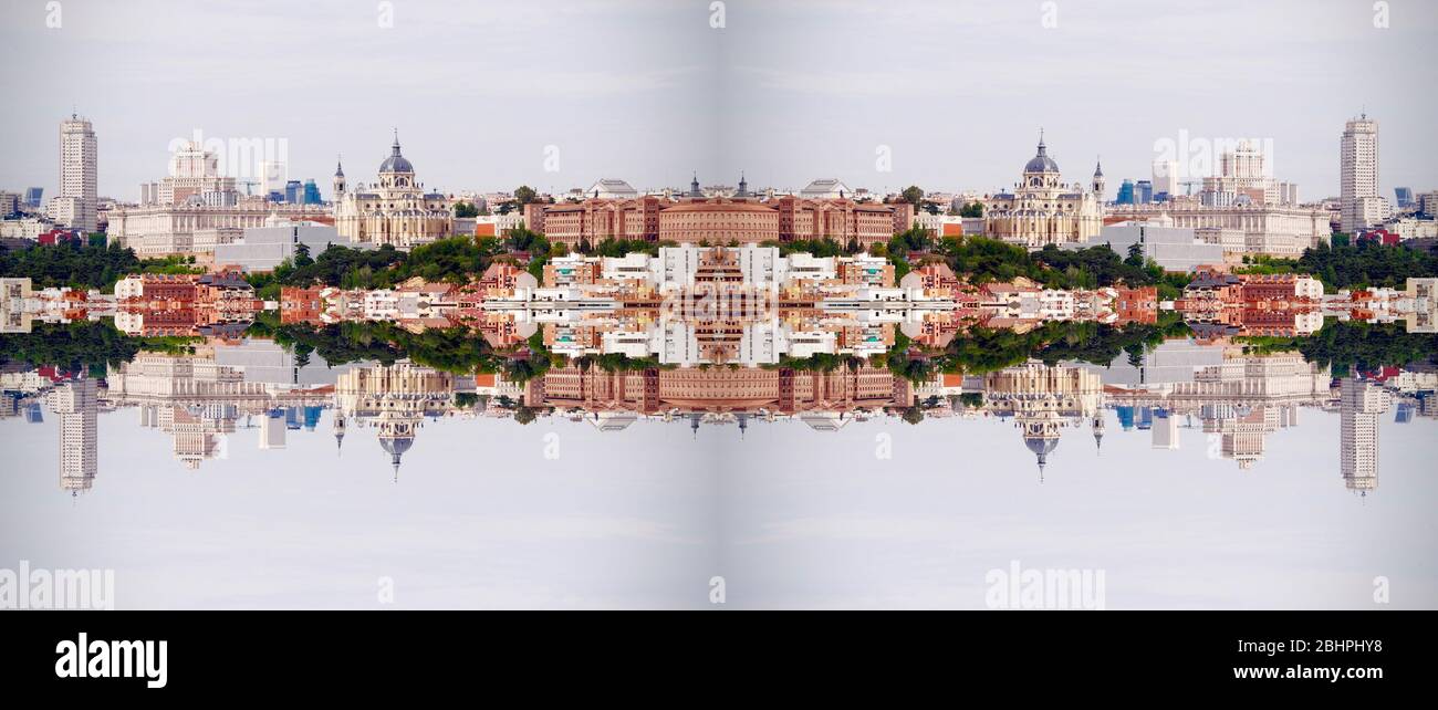 Panoramic view of Madrid with mirror effect Stock Photo