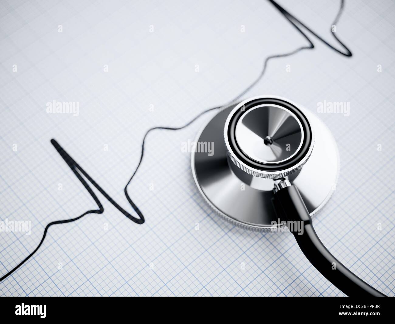 Stethoscope and cardiogram of the heart and ECG. 3d rendering illustration Stock Photo