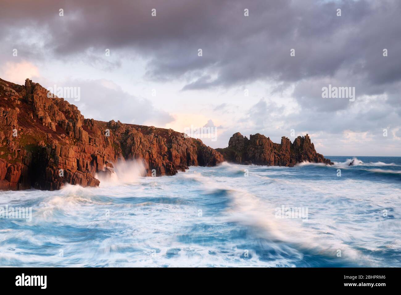 Stormy sea at Pedn Vounder, Porthcurno Stock Photo