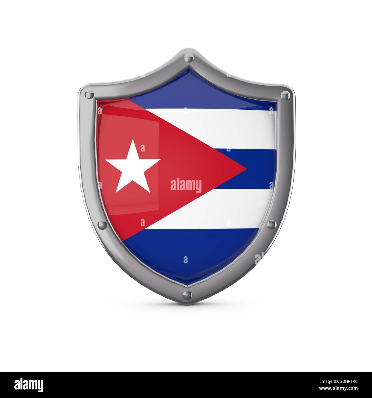 Cuba security concept. Metal shield shape with national flag Stock Photo