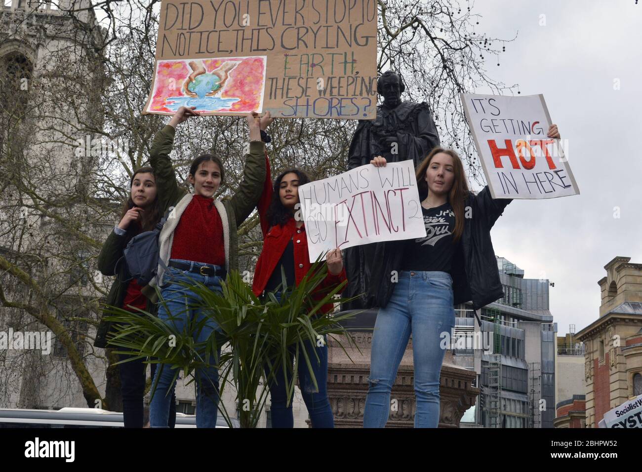 School pupils call for radical climate action in UK-wide strike in which thousands of young people from around the country took part - more than 15,00 Stock Photo