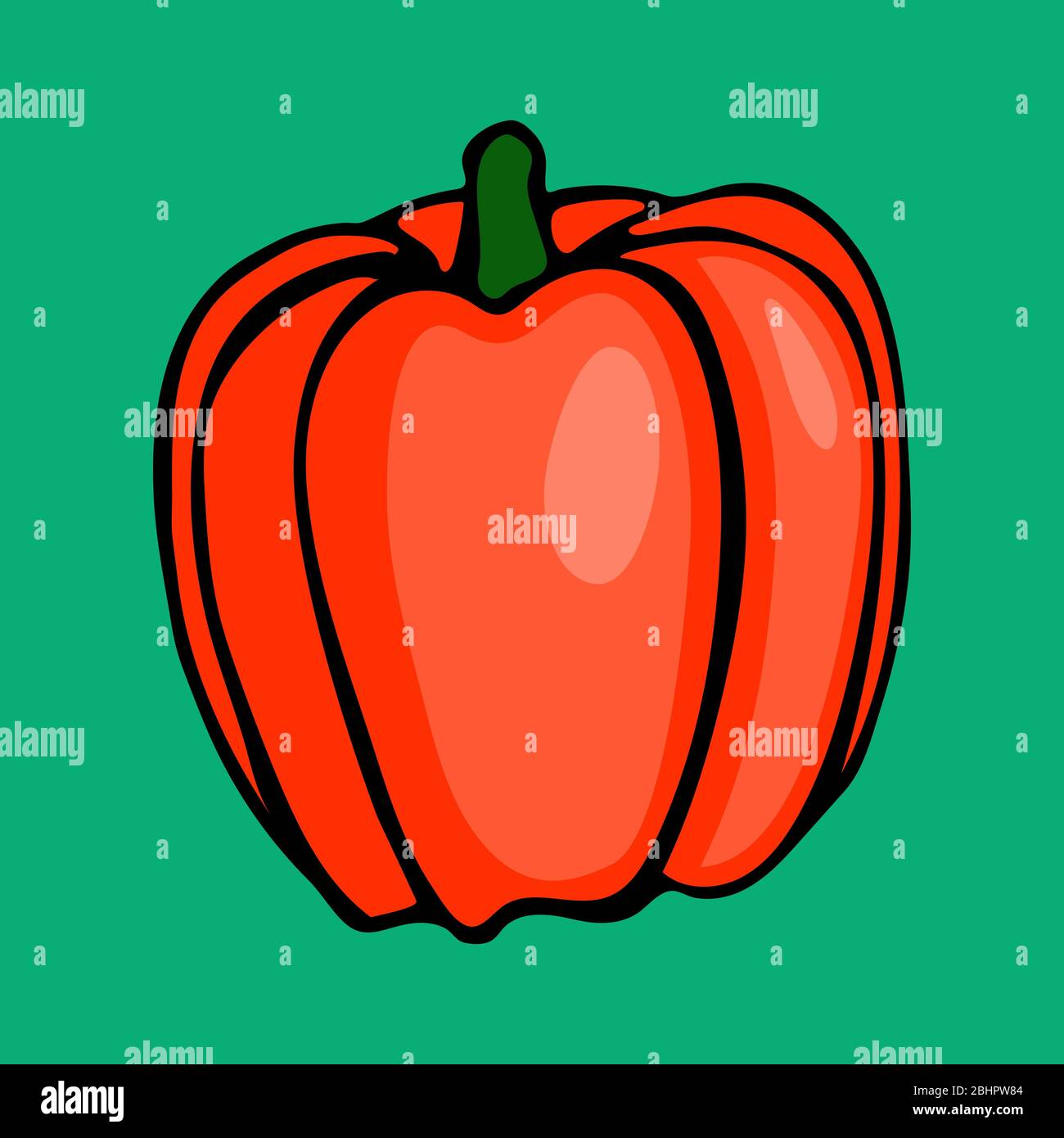 Vector hand drawn cartoon illustration of red bell pepper. Sketch of ...