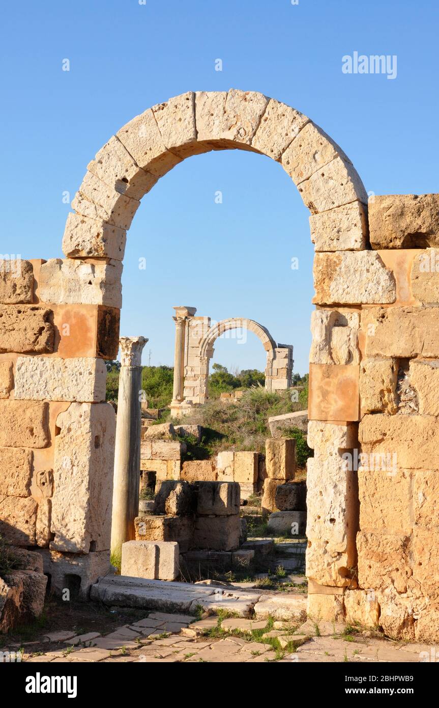 Leptis Magna in Khoms, Libya. Stock Photo