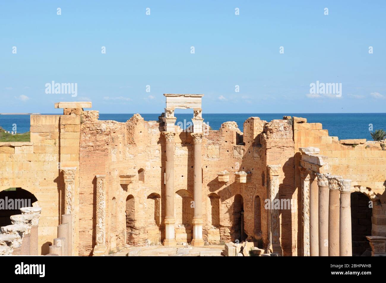 Archaeological Site of Leptis Magna in Libya. Stock Photo