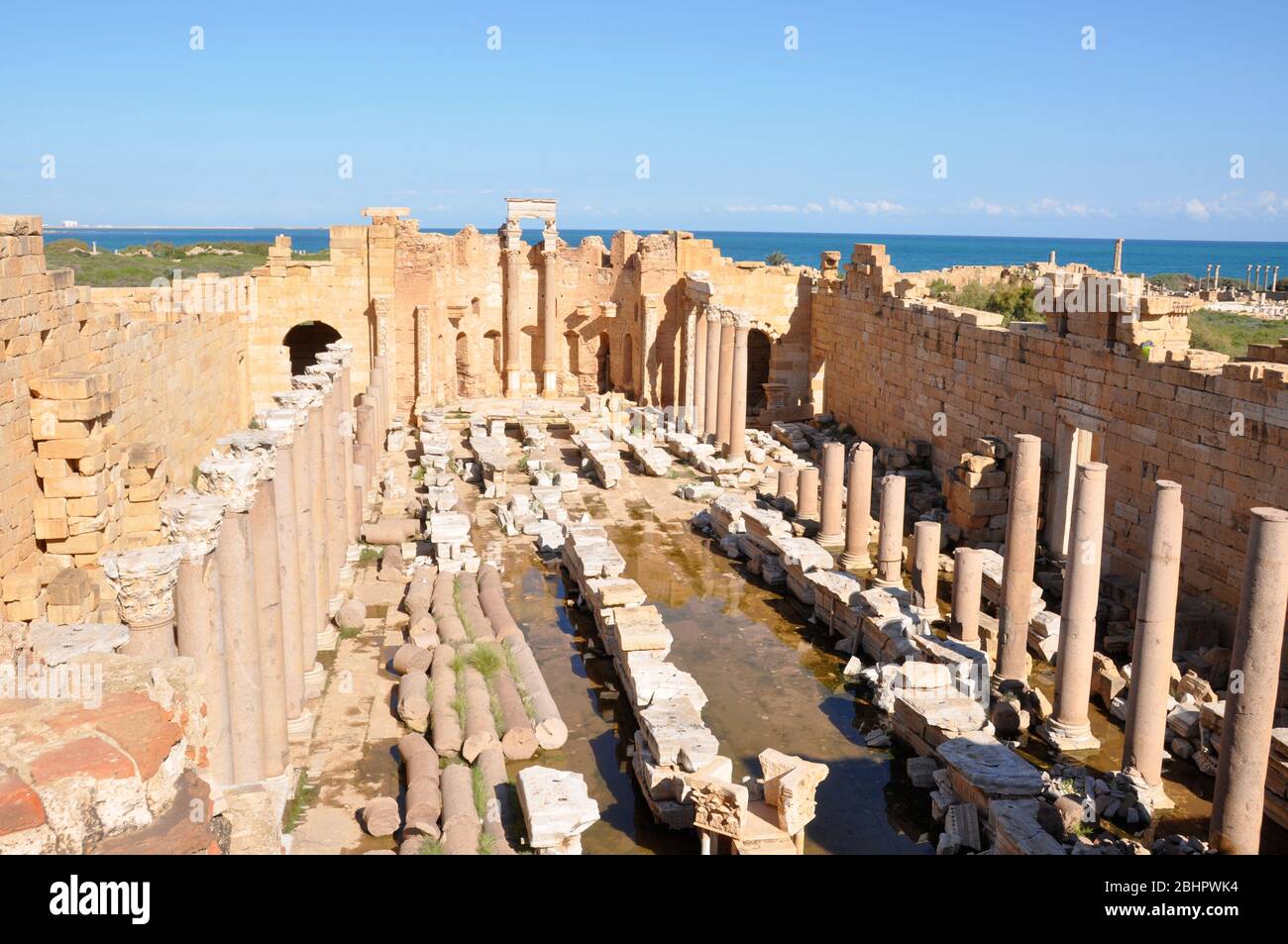 Archaeological Site of Leptis Magna in Libya. Stock Photo