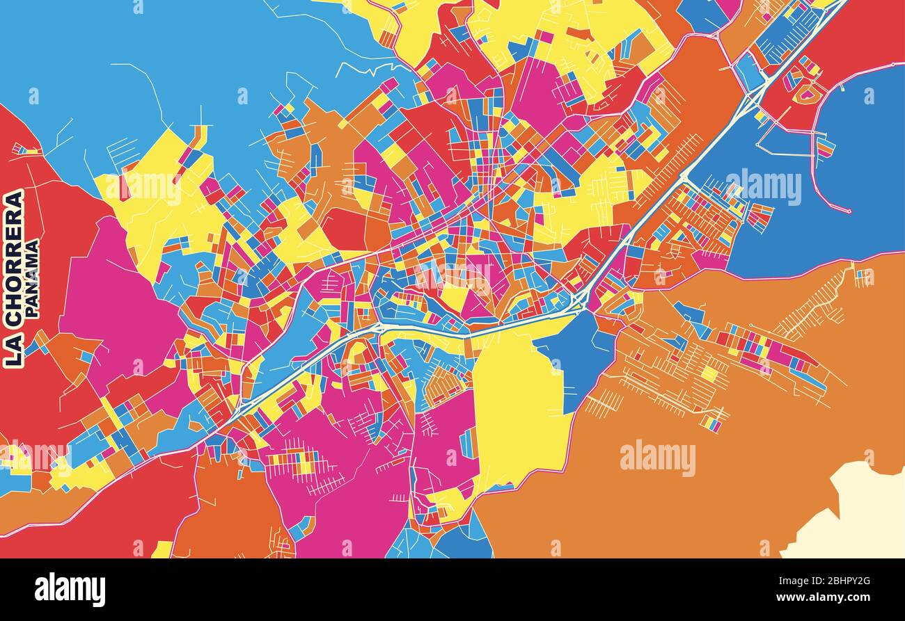 Colorful vector map of La Chorrera, Panamá Oeste, Panama. Art Map template for selfprinting wall art in landscape format. Stock Vector