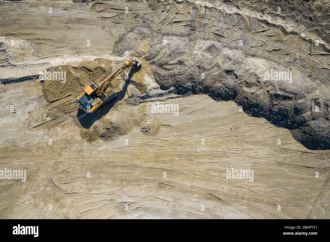 Aerial view of industrial mineral open pit mine. Opencast mining quarry ...