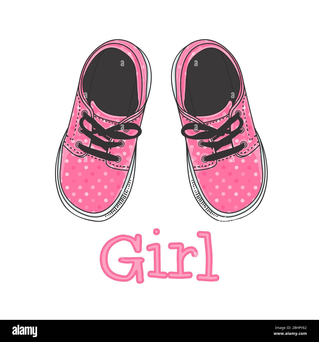 Vector illustration Girls sneakers hand drawing. Print Design - It's a girl.  Pink polka dots coloring. A pair of baby shoes isolated Stock Vector Image  & Art - Alamy
