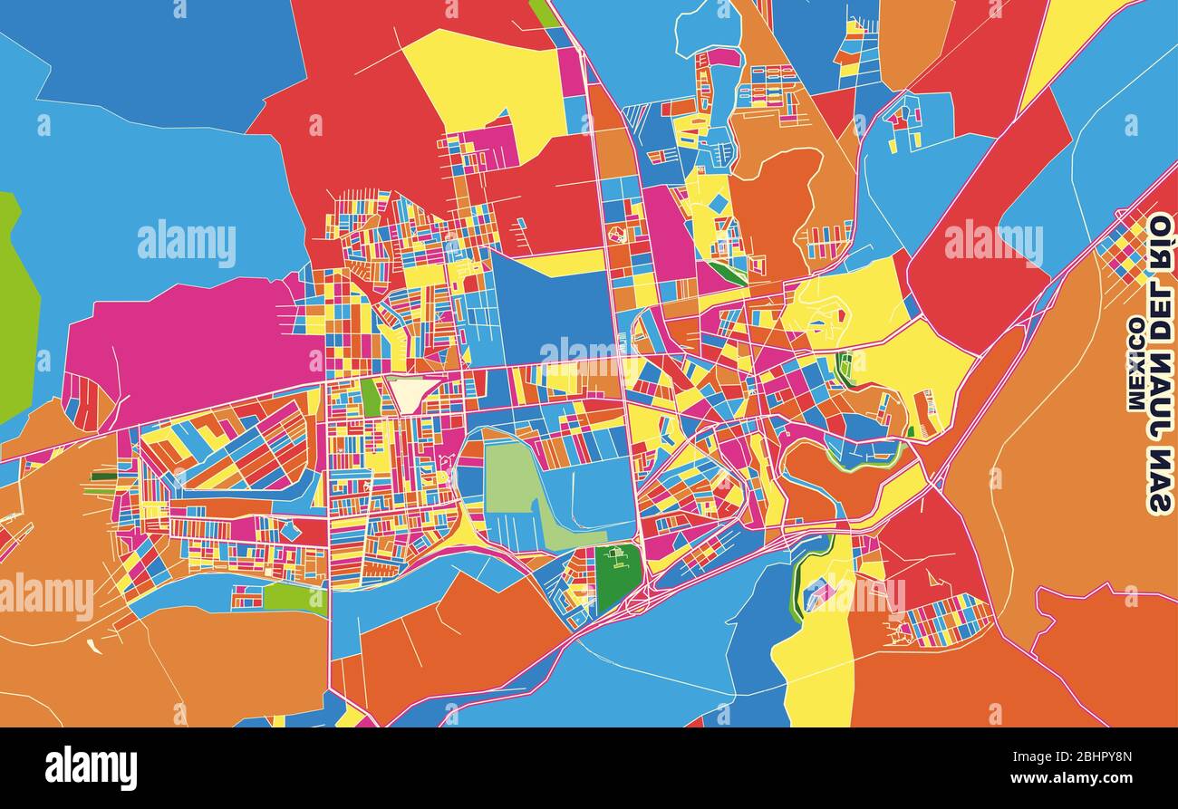 Colorful vector map of San Juan del Río, Querétaro, Mexico. Art Map ...