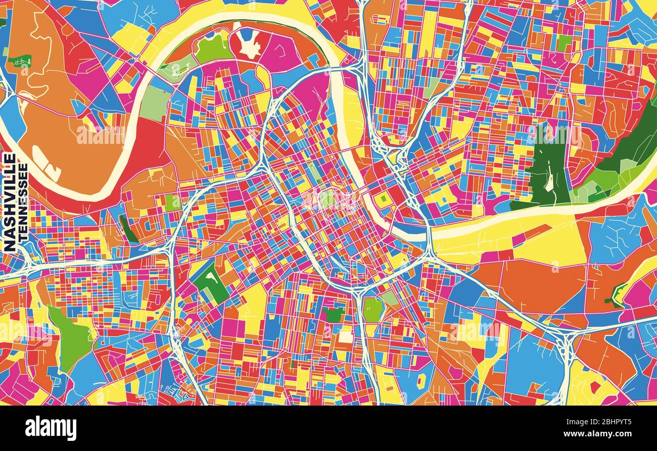 Colorful vector map of Nashville, Tennessee, U.S.A.. Art Map template ...