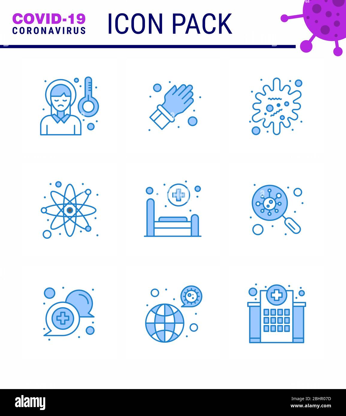 9 Blue Coronavirus Covid19 Icon pack such as bed, science, care, laboratory, infection viral coronavirus 2019-nov disease Vector Design Elements Stock Vector