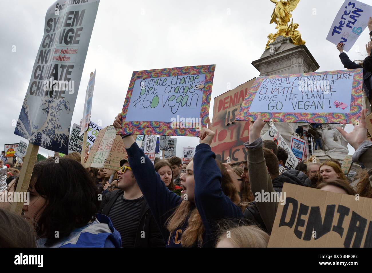 School pupils call for radical climate action in UK-wide strike in which thousands of young people from around the country took part - more than 15,00 Stock Photo
