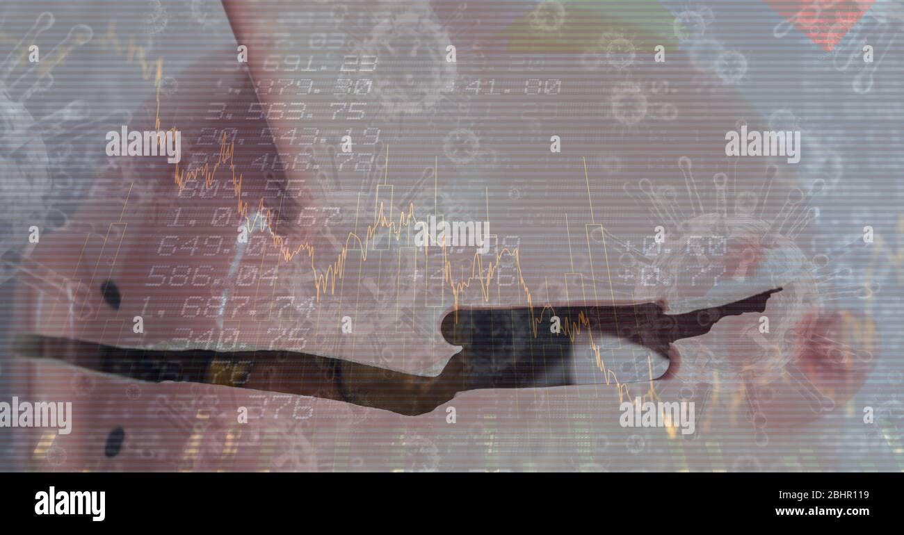 Digital illustration of crushed piggy bank with macro coronavirus Covid