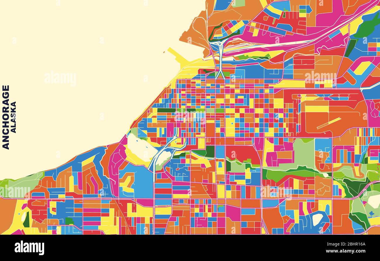 Colorful vector map of Anchorage, Alaska, U.S.A.. Art Map template for 
