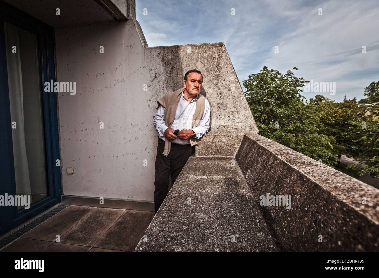 Heinz Hohensinn, former police officer, here at the scene of the crime, was a member of the Storm Commando, which was to free the Israeli hostages from the hands of the terrorists in 1972 at Connollystr. 31 in the Olympic Village. Stock Photo