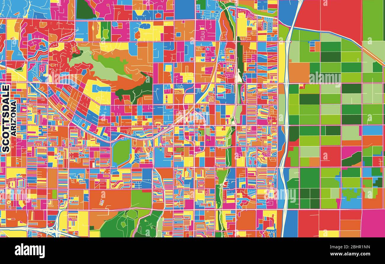 Colorful vector map of Scottsdale, Arizona, U.S.A.. Art Map template ...