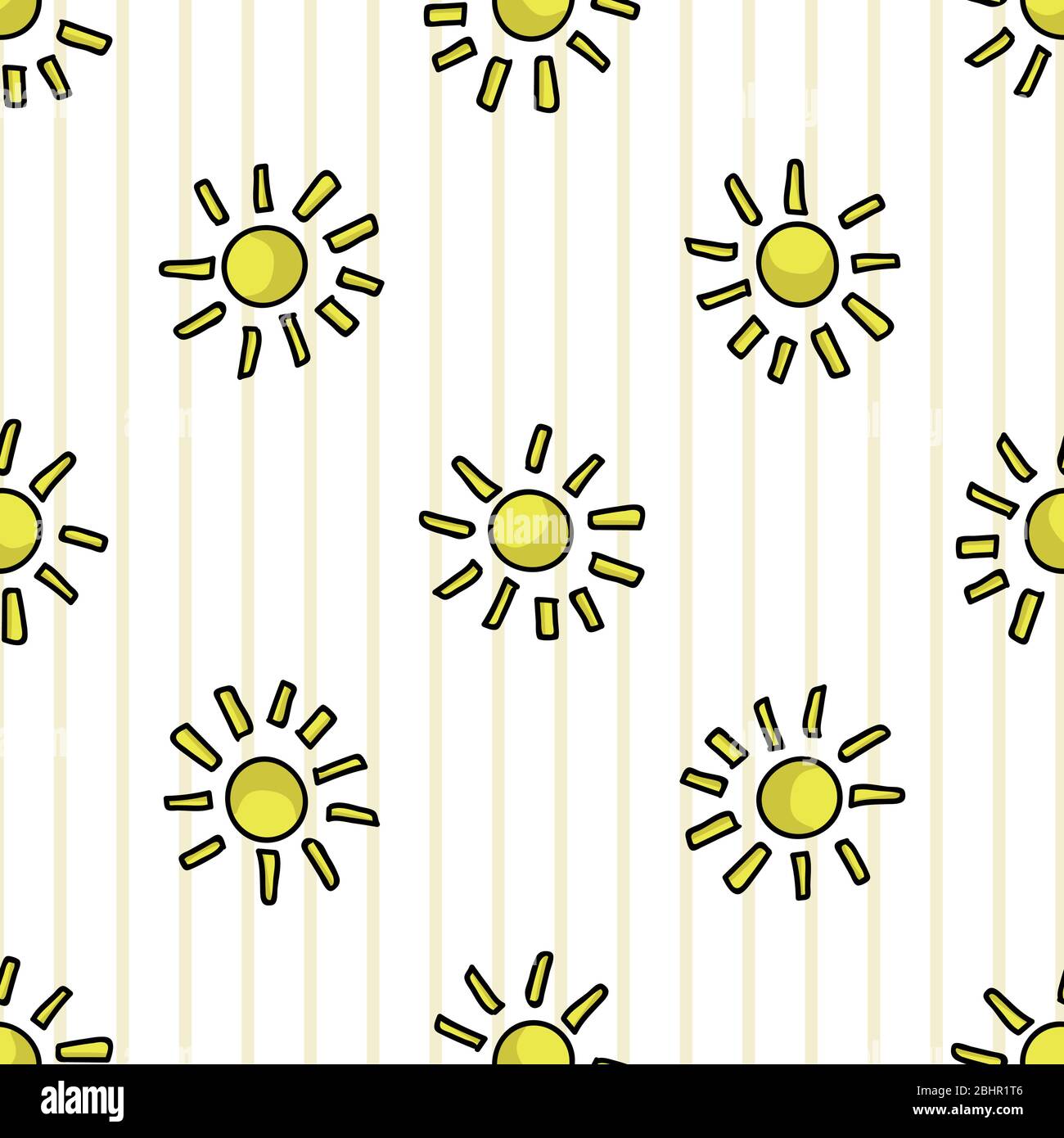 Cute cartoon bright sunshine seamless vector pattern. Hand drawn summer  sunny sky background. Warm weather with yellow sunlight all over print  Stock Vector Image & Art - Alamy