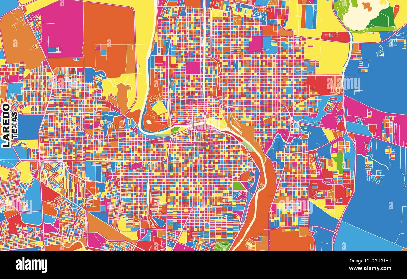 Colorful vector map of Laredo, Texas, U.S.A.. Art Map template for selfprinting wall art in landscape format. Stock Vector