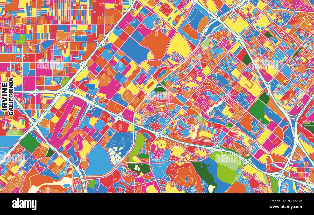 Colorful vector map of Irvine, California, U.S.A.. Art Map template for ...
