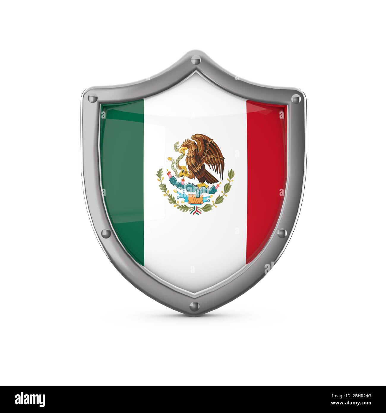 Mexico security concept. Metal shield shape with national flag Stock Photo